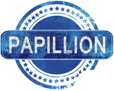 Papillion grunge mavi pul. Beyaz izole.