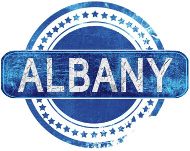 Albany grunge mavi pul. Beyaz izole.