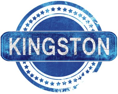 Kingston grunge mavi pul. Beyaz izole.