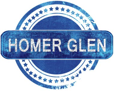 Homer glen grunge mavi pul. Beyaz izole.