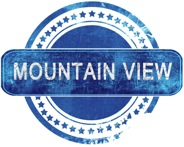 Mountain view grunge modrá známka. Izolované na bílém. — Stock fotografie