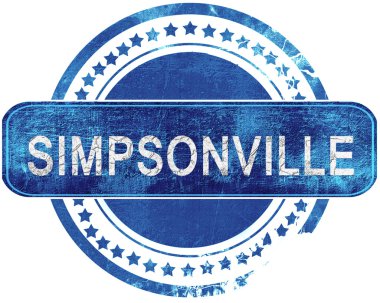 Simpsonville grunge mavi pul. Beyaz izole.