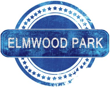 Elmwood park grunge mavi pul. Beyaz izole.