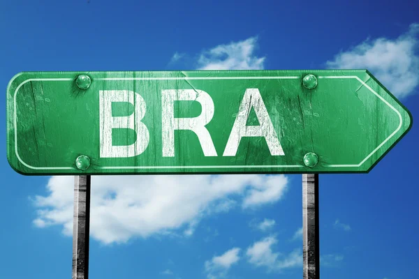 Bra road sign, vintage green with clouds background — Stock Photo, Image