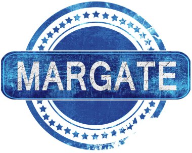 Margate grunge mavi pul. Beyaz izole.