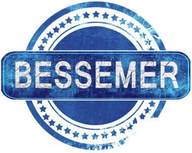 Bessemer grunge mavi pul. Beyaz izole.