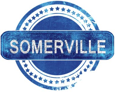 Somerville grunge mavi pul. Beyaz izole.