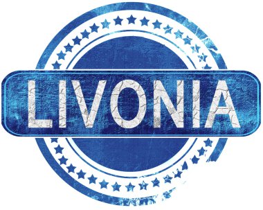 Livonia grunge mavi pul. Beyaz izole.