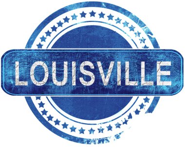 Louisville grunge mavi pul. Beyaz izole.