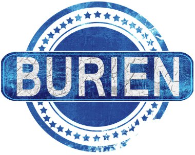 Burien grunge mavi pul. Beyaz izole.