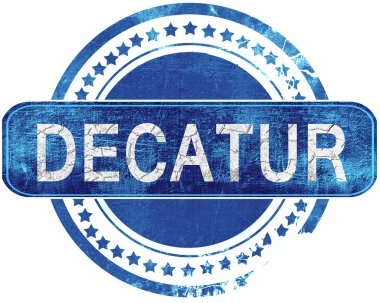 Decatur grunge mavi pul. Beyaz izole.