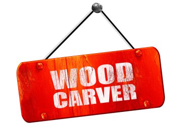ahşap carver, 3d render, vintage eski kırmızı işaret
