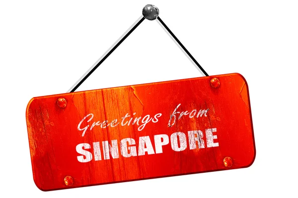 Saludos desde Singapur, 3D rendering, vintage viejo letrero rojo —  Fotos de Stock