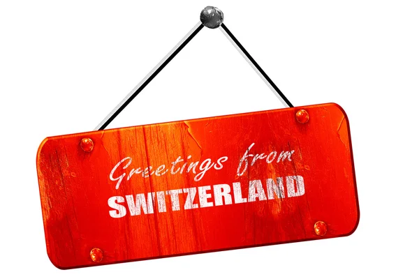 Salutations de Suisse, rendu 3D, vieux signe rouge vintage — Photo