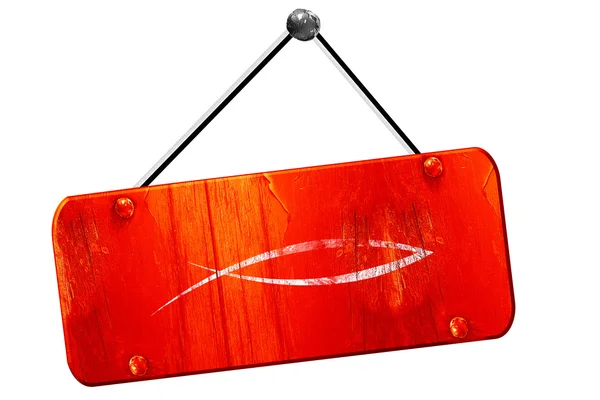 Símbolo de pescado cristiano, representación 3D, viejo signo rojo vintage —  Fotos de Stock