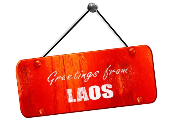 Pozdrav z Laosu, 3d vykreslování, vintage staré červené znaménko — Stock fotografie