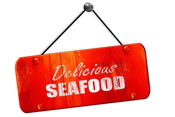 Delicious fish sign, 3D rendering, vintage old red sign — Stock Photo, Image