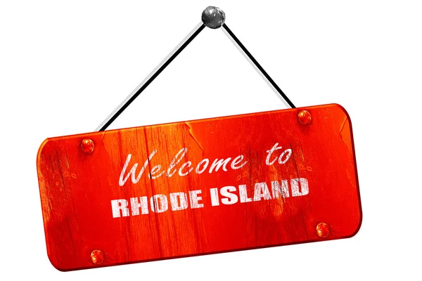 Ласкаво просимо на кореневий острів, 3D рендеринг, старовинний червоний знак — стокове фото