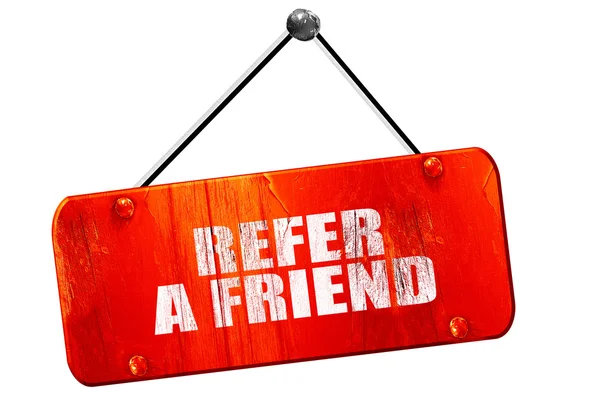 Refer a friend, 3D rendering, vintage old red sign — Stock Photo, Image