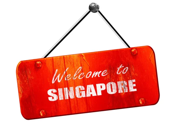 Bem-vindo ao singapore, renderização 3D, vintage velho sinal vermelho — Fotografia de Stock
