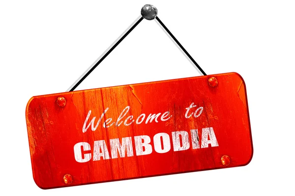 Bem-vindo ao cambodia, renderização 3D, vintage velho sinal vermelho — Fotografia de Stock