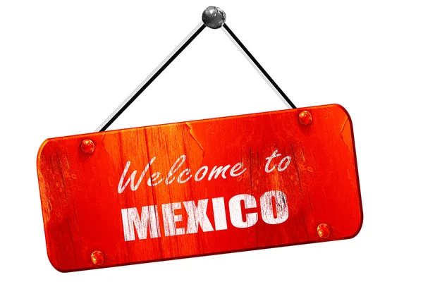 Bem-vindo ao México, renderização 3D, vintage velho sinal vermelho — Fotografia de Stock