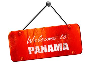 Hoşgeldiniz panama, 3d render, vintage eski kırmızı işareti