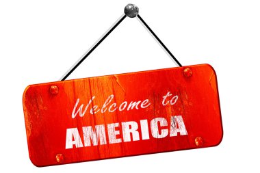 Hoşgeldiniz Amerika, 3d render, vintage eski kırmızı işareti