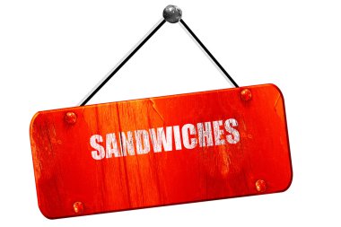 Lezzetli sandviç işareti, 3d render, vintage eski kırmızı işareti