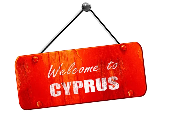 Bienvenido a cyprus, 3D rendering, vintage viejo signo rojo — Foto de Stock