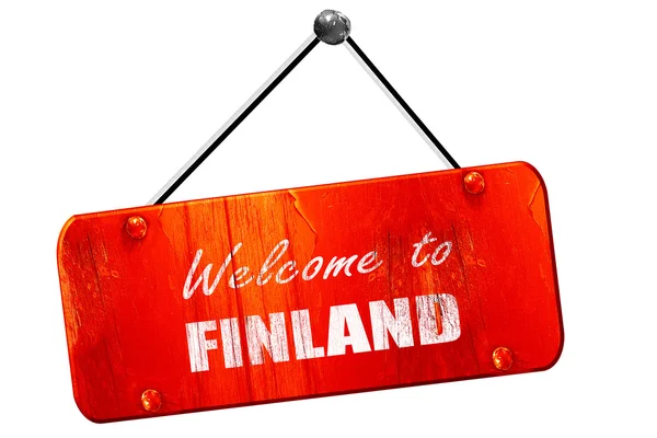 Witamy w Finlandii, renderowanie 3D, rocznika stary czerwony znak — Zdjęcie stockowe