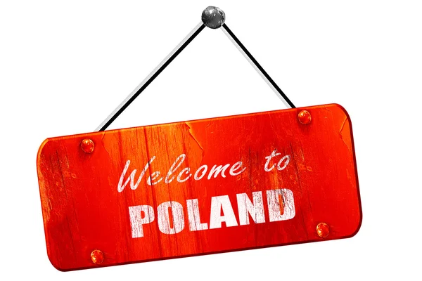 Bem-vindo à Polônia, renderização 3D, vintage velho sinal vermelho — Fotografia de Stock