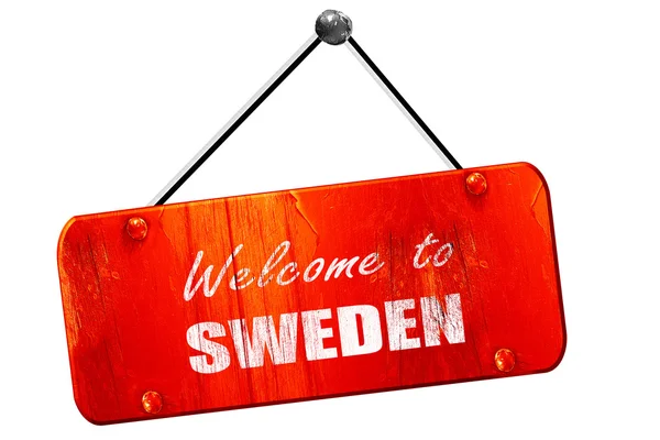 Välkommen till Sverige, 3D-rendering, Vintage gammal röd skylt — Stockfoto