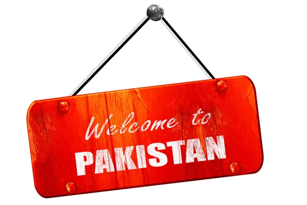 Benvenuti in pakistan, rendering 3D, vecchio cartello rosso vintage — Foto Stock