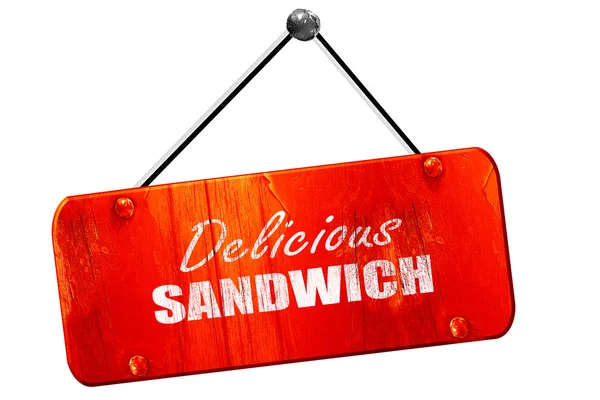 Lezzetli sandviç işareti, 3d render, vintage eski kırmızı işareti — Stok fotoğraf