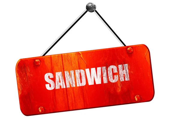 おいしいサンドイッチ サイン、3 d レンダリング、ヴィンテージの古い赤い看板 — ストック写真