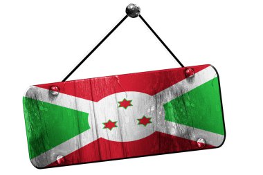 Burundi bayrağı, 3d render, vintage grunge işareti asılı