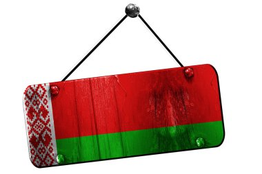 Beyaz Rusya bayrağı, 3d render, vintage grunge işareti asılı