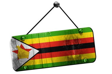 Zimbabve bayrağı, 3d render, vintage grunge işareti asılı