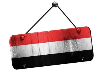 Yemen bayrak, 3d render, vintage grunge işareti asılı
