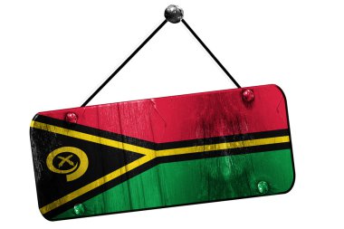 Vanatu bayrak, 3d render, vintage grunge işareti asılı