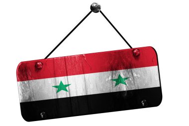 Suriye bayrağı, 3d render, vintage grunge işareti asılı