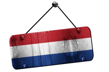 Hollanda bayrağı, 3d render, vintage grunge işareti asılı