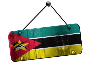 Mozambik bayrak, 3d render, vintage grunge işareti asılı