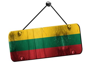 Litvanya bayrağı, 3d render, vintage grunge işareti asılı