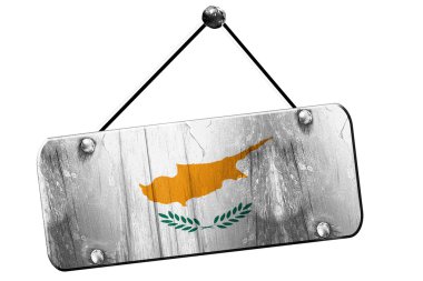 Kıbrıs bayrağı, 3d render, vintage grunge işareti asılı