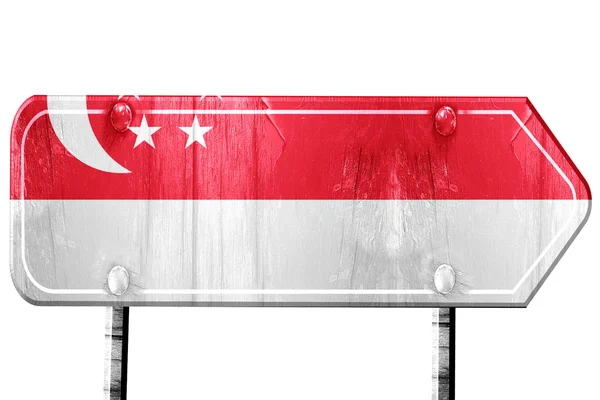 Bandeira de Singapura, renderização 3D, sinal de estrada no fundo branco — Fotografia de Stock