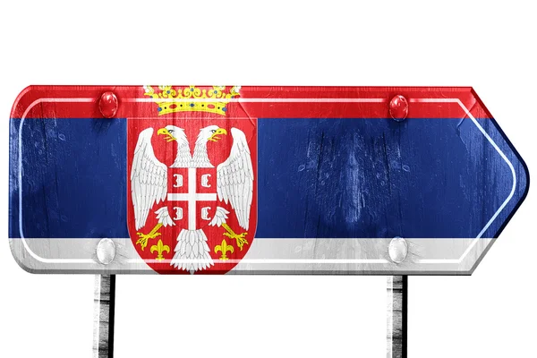 Sérvia bandeira, renderização 3D, sinal de estrada no fundo branco — Fotografia de Stock