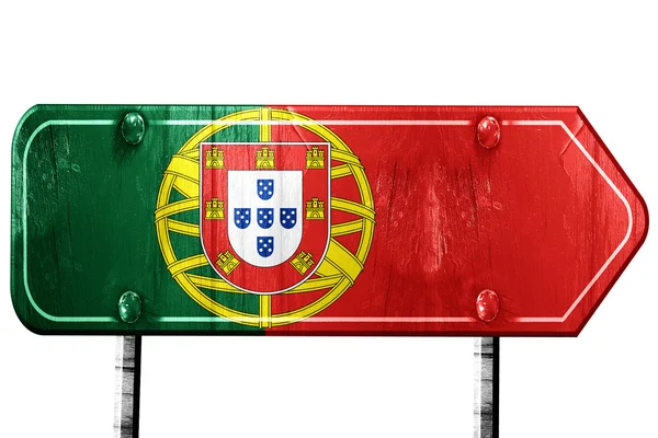 Portugal flag, 3D rendering, road sign on white background — Stock Photo, Image