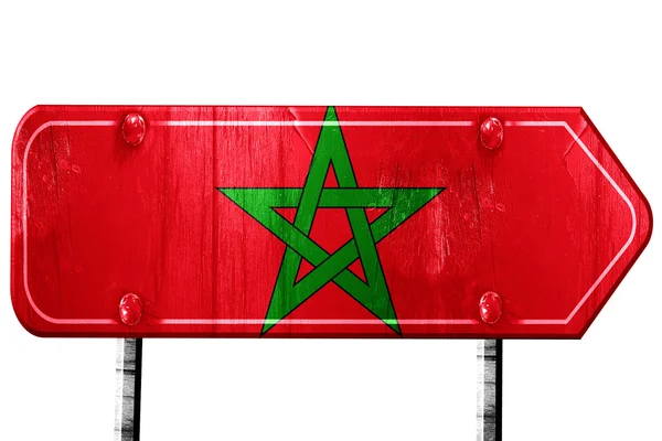 Morocco flag, 3D rendering, road sign on white background — Stock Photo, Image